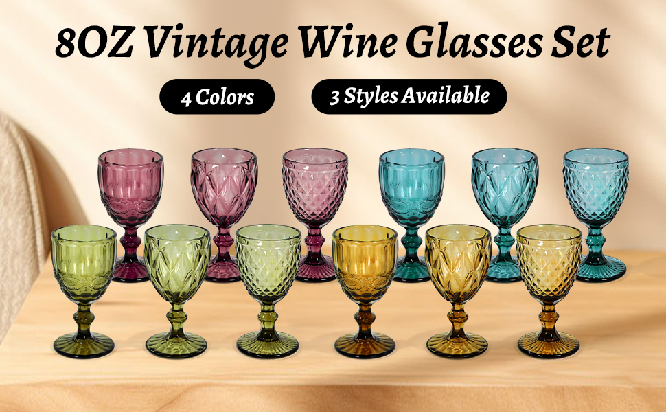 USA  食器セット Amazon.com | CHLJAR Vintage Wine Glasses Set of 6, 8 OZ