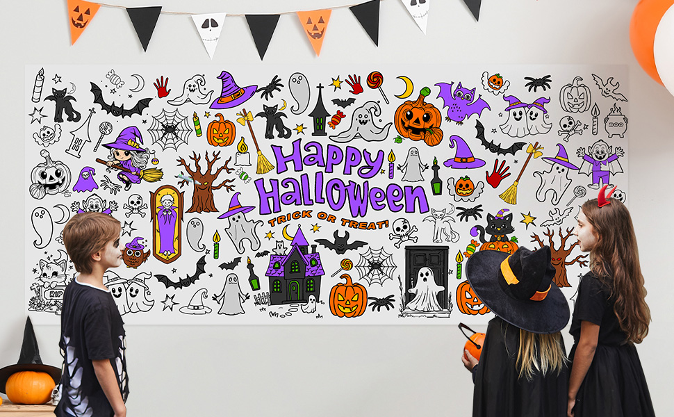 Coloring Poster Coloring Banner for Kids Halloween Party Game Activities Supplies