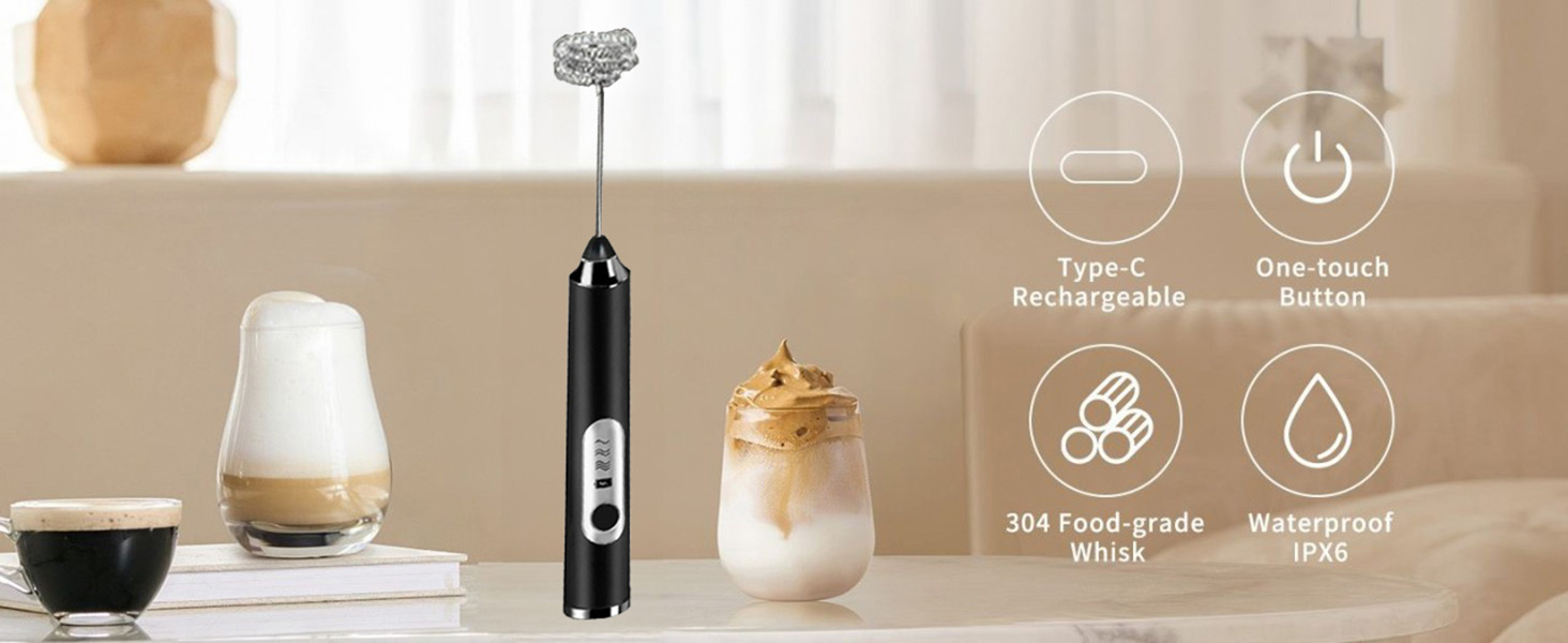 Handheld Electric Milk Frother with 2 Heads, Coffee Whisk Foam Mixer