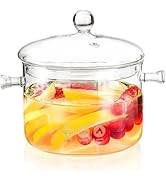 Jucoan 1.5L/50oz Glass Saucepan with Cover, Heat Resistant Glass Simmer Pot Stovetop Cooking Pot ...