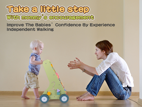 Push Walker LOL-FUN Wooden Baby Walker With Wheels, Baby For Baby Girl And Boy 12