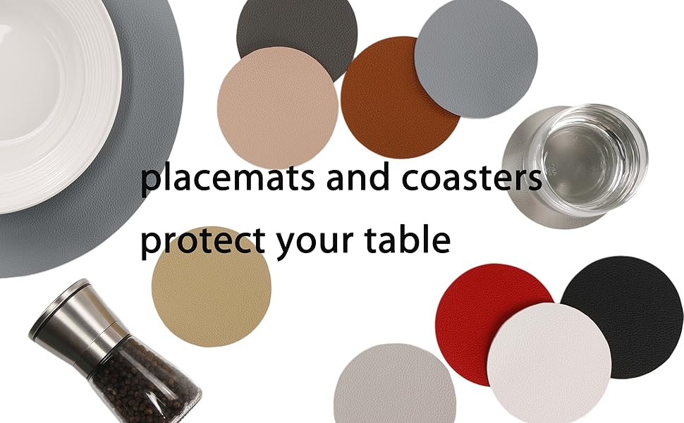 Wipeable Placemats and Coasters Leather Table Mats