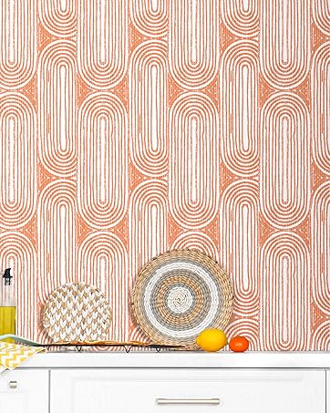 Mid Century Modern Wallpaper Peel and Stick Orange Funky