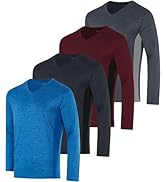 Real Essentials 4 Pack: Men's Dry Fit Long Sleeve V-Neck Active T-Shirt - Athletic Outdoor UPF 50...