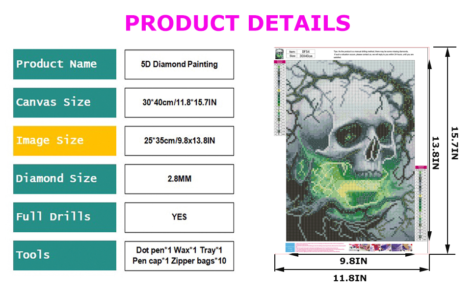 DIYDECORFUN Skull Diamond Art Kits for Adults Halloween, 5D