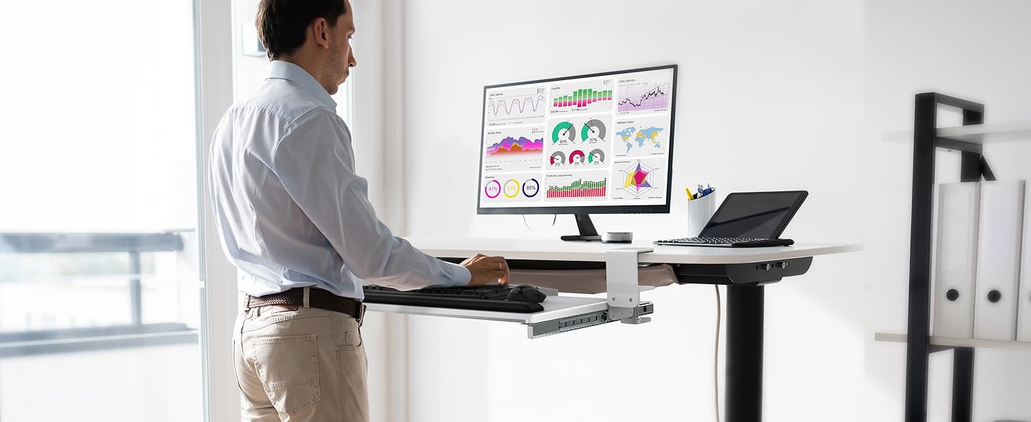 AboveTEK Large Keyboard Tray Under Desk with Wrist Rest, 26.7"×11