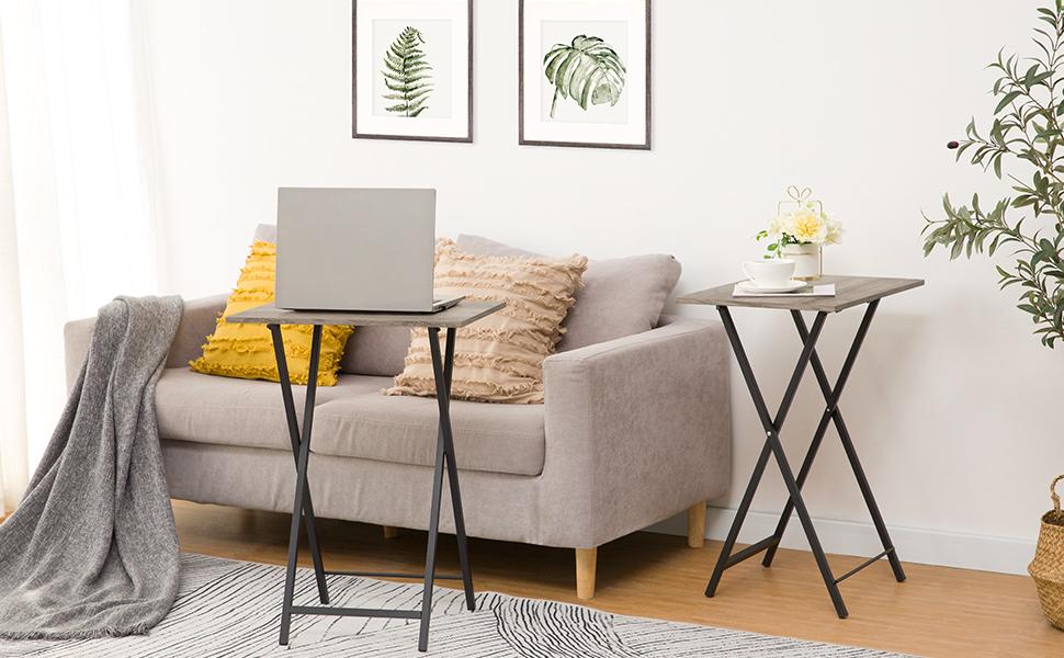 HOOBRO Side Table 2 Set, Small Folding Tables, TV Dinner Table, TV