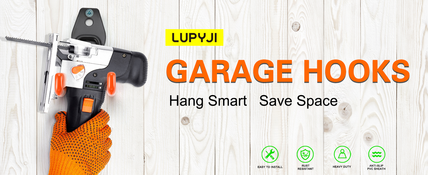 LUPYJI Garage Hooks Heavy Duty (Black 4 Pack, Small U Hook)