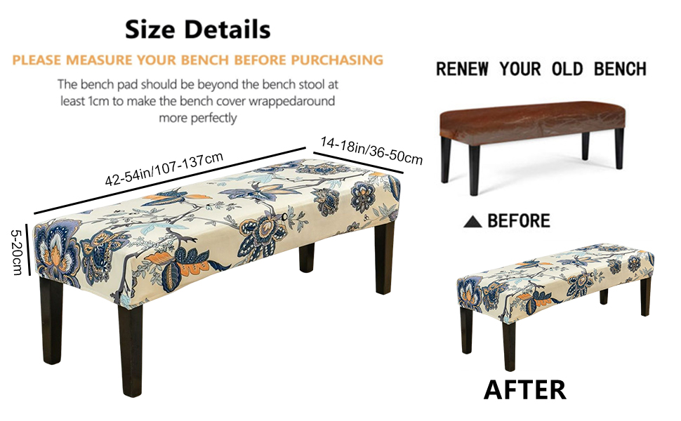 FUANGUI Dining Bench Cover Printed Bench Seat Cushion