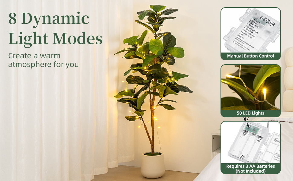 5ft Artificial Fiddle Leaf Tree with LED Fairy Lights