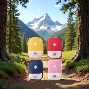 A backpack filled with outdoor gear and the product lying on a wooden surface.