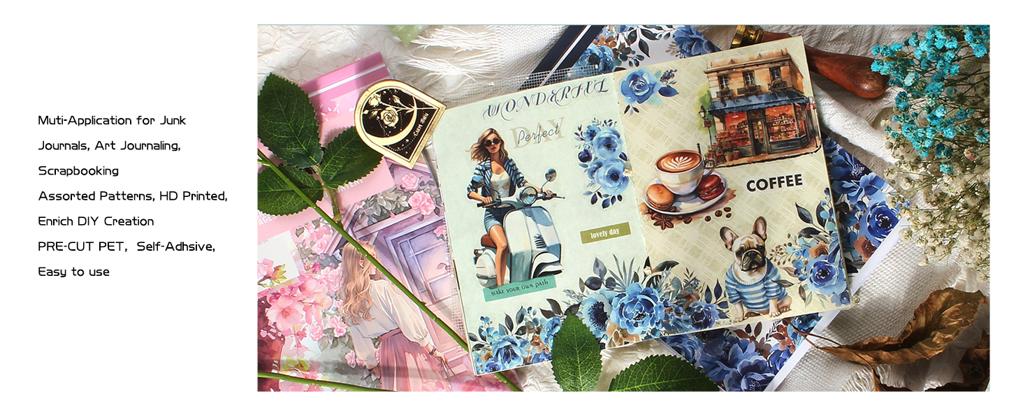 Junk Journal Pre-cut Sticker Book for Scrapbooking, Journaling Stickers for Adults, Scrapbook  