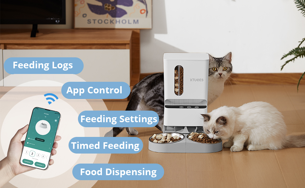 Automatic Cat Feeders for 2 Cats,5L Dry Food Dispenser with Splitter
