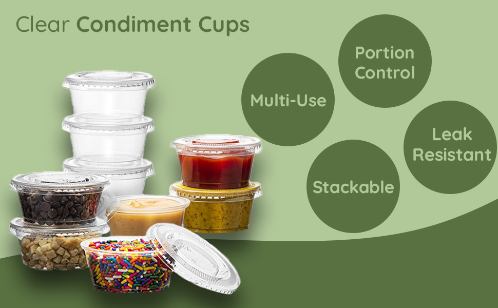 Jacent Compostable Condiment Cups with Lids, 2 oz Sauce