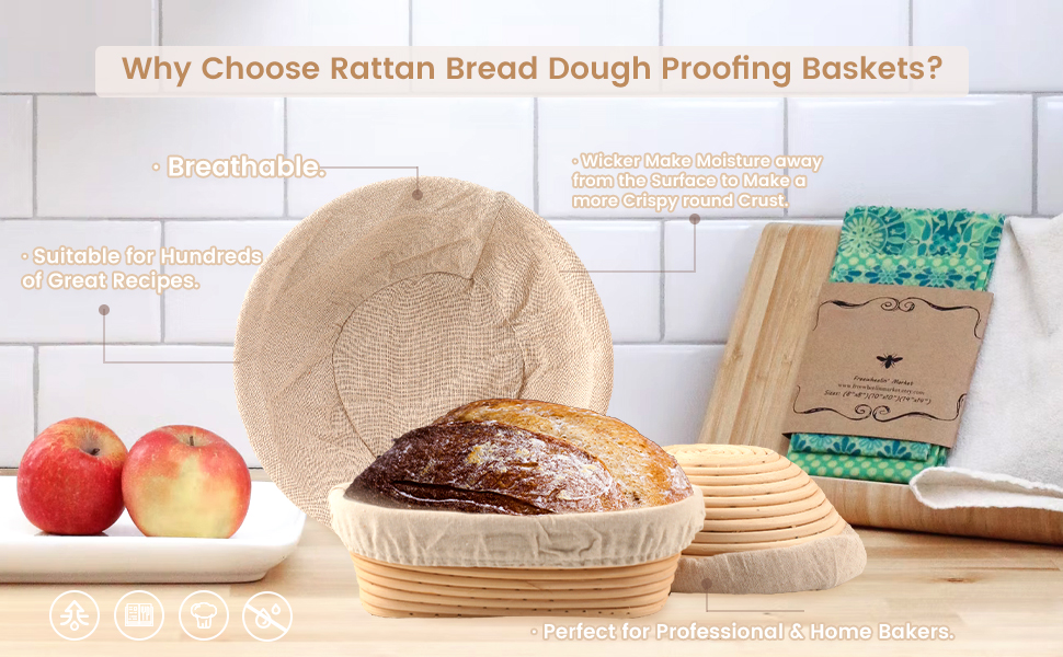 DOYOLLA Bread Proofing Baskets Set of 2 10 inch Oval