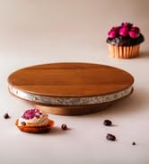 Vesta Homes Round Wooden 360 Degree Rotating Cake Stand, Pizza Stand, Dessert Platter, Stand for ...