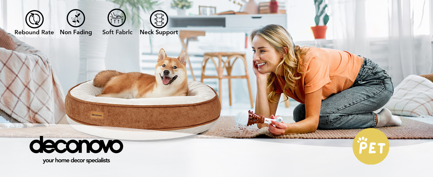 Deconovo Cosy Donut Dog Bed Medium– Soft Plush Cushion with Water Resistent Back & Non-Slip Base – Washable & Durable Nest for Dogs and Cats, 61x61x15cm, Caramel and Cream 7 dog bed