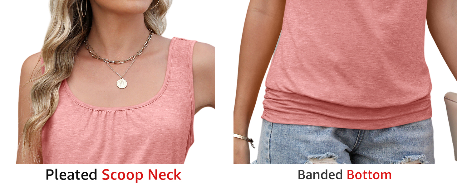 Womens Banded Bottom Scoop Neck Tank Tops Pleated Loose Fit Sleeveless Tops Summer Outfits Outfits