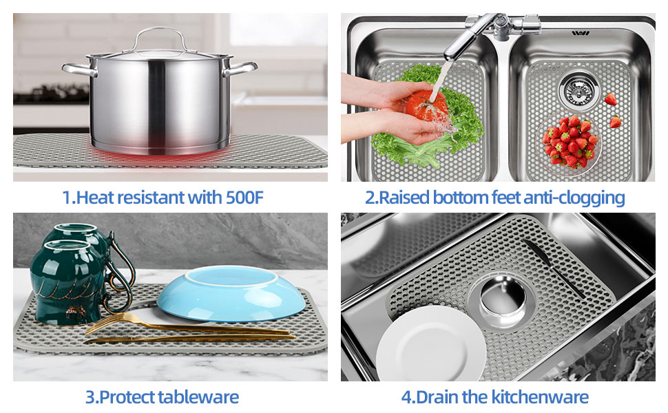 2 PCS Silicone Sink Protector,Lyukii Rear Drain Kitchen Sink Mats Grid