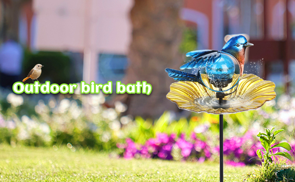 MUMTOP Glass Bird Baths for Outdoors, Solar Outdoor