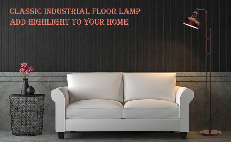 Floor Lamp, Industrial Floor Lamps Corner Lamp Rustic Farmhouse Standing Lamp, Adjustable Metal Heads Indoor Task Lighting Reading Floor Lamps For Living Room, Bedroom, E27 Socket (Black