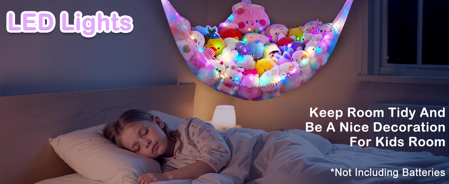 Unicorn Castle Stuffed Animals Net or Hammock Kids Toy Storage Organizer with LED Light Hanging Corner Stuffed Animals Holder Kids Girls Room Decor,Black,XLarge (Pack of 1) 10 stuffed animals hammock