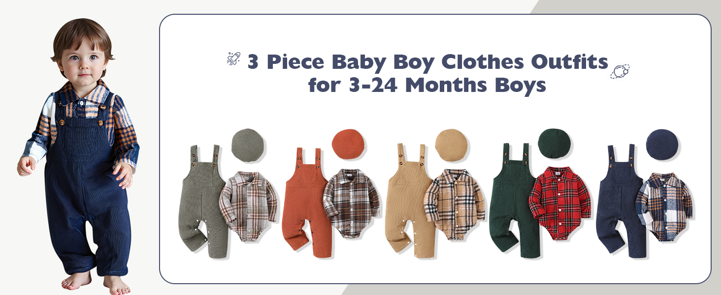 3 Piece Baby Boy Clothes Outfits for 3-24 Months Boys