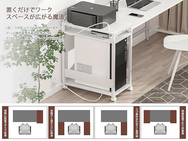 H型パソコンデスク 収納ラック2個付きラクラクに組み合わせ可能 【ホワイト】 タンスのゲン デスク ラック付き 組み換え 幅140 おしゃれ 2