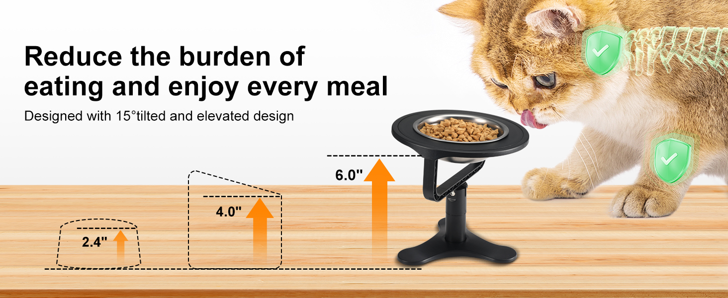 Raised Cat Bowls,Elevated Cat Bowls for Indoor Cats with HeightAdjustable Stand