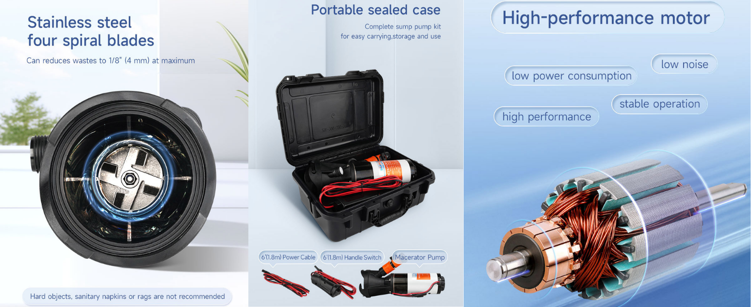 Seaflo 12GPM 45LPM RV Macerator Pump Kit 04-Series For RV/Tanks/Septic use/Septic Station