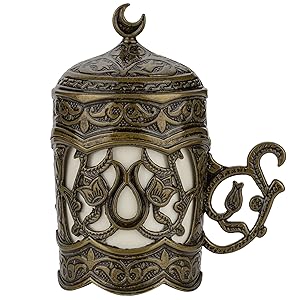 Antiqued Green Coffee Set, Durable Zamac, Porcelain Cups, Ottoman Design, Traditional Coffee Set