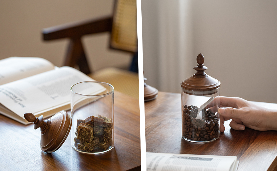 Amazon｜Vandroop キャニスター チェス 木製蓋付き ガラス 保存容器