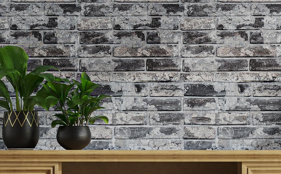 VEELIKE Black and Grey Brick Wallpaper SelfAdhesive Stone Effect