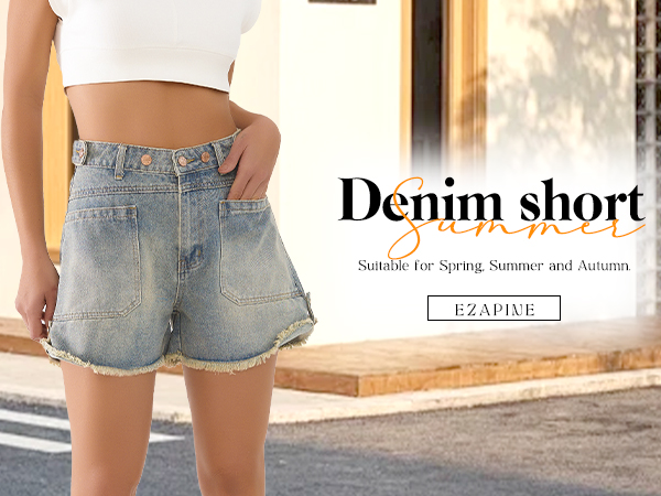 Women High Waisted Jean Shorts Vintage Wash Short Jeans