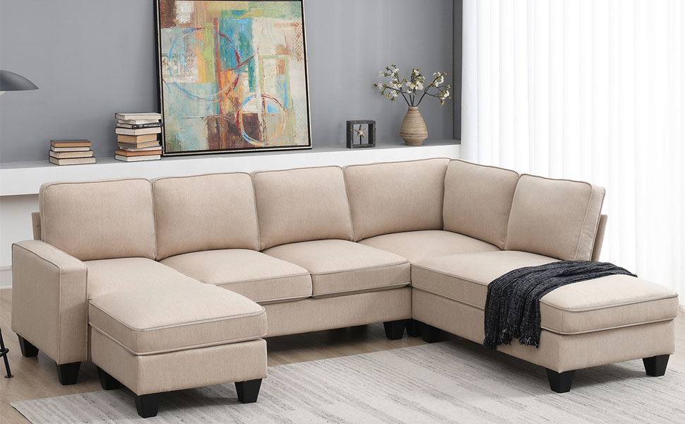 Merax 104.3” Sectional Sofa, 7seat Linen Fabric Modern L