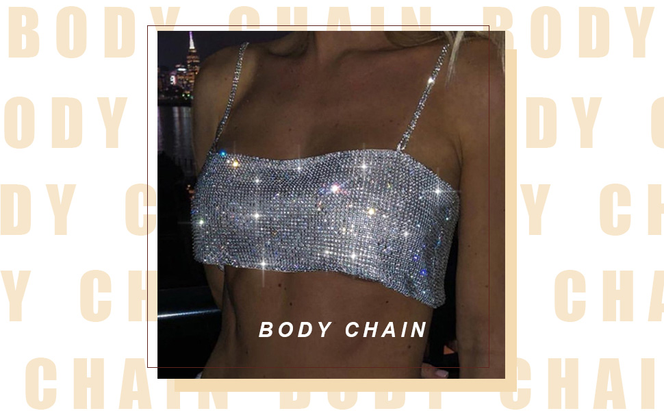 Jeweky Rhinestone Crop Top Sparkly Body Chain Silver Bra Chain Backless Chest Chains