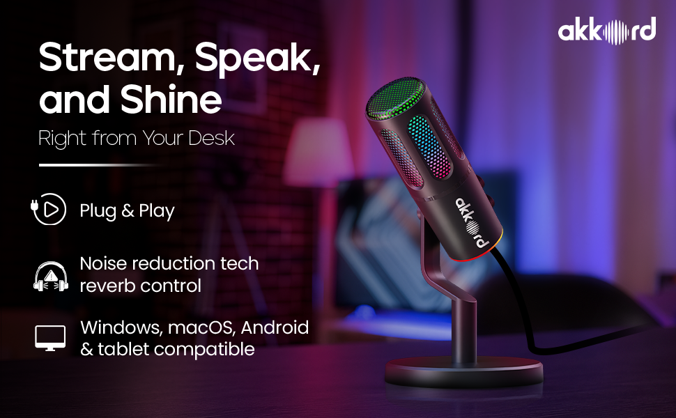 AKKORD USB Condenser Microphone with RGB Lights