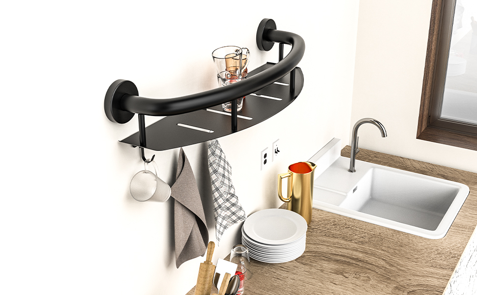 Oil Rubbed Black Shower Grab Bar w/Storage Shelf 18 Inch