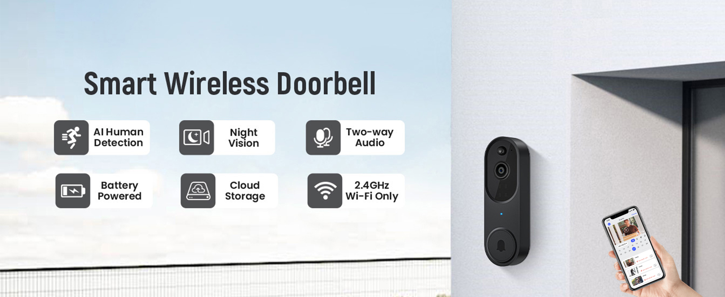 Aiwit 1080p Video Doorbell Camera, Wireless Indoor/Outdoor
