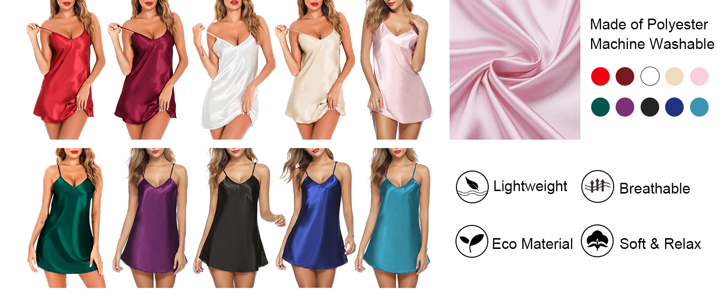 Lovasy Satin Nightdress for Women Sexy Negligees Strap Chemise Silk Nighties for Women V-Neck Ladies Nightdress Full Slips Nightwear Nightgown UK Size 6-22 20 1