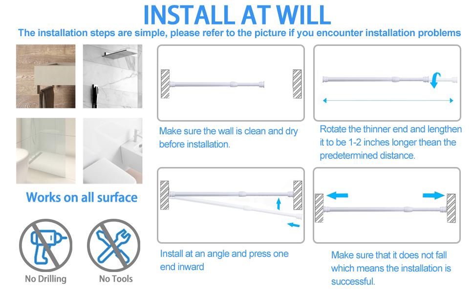 2PCS Spring Tension Curtain Rods Tension Rod White Spring