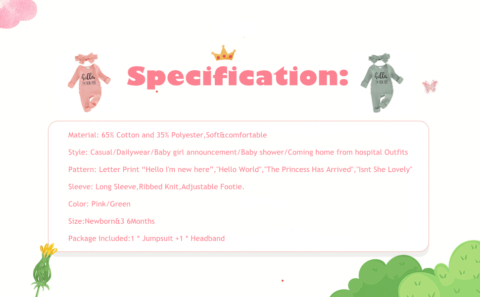  Im New Here Newborn Outfit Girl Long Sleeve Letter Romper Ribbed Knit Jumpsuit Baby Girl Preemie