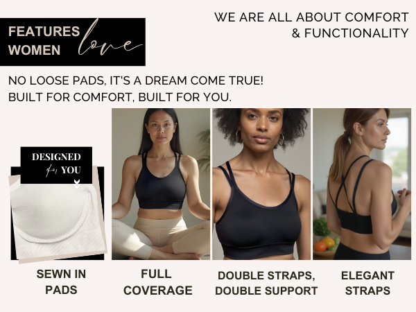 REZYLE Sewn in Padded Bralettes for Women, Strappy Back