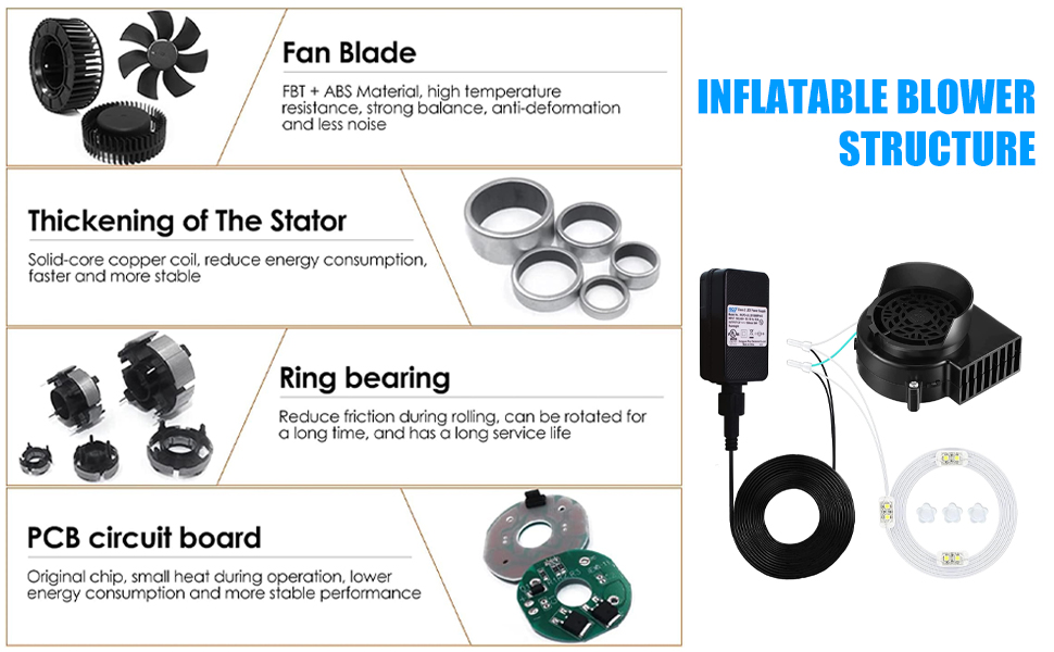 Inflatable Air Blower Replacement, 12V 1.5A Fan Blower Motor with 3 LED