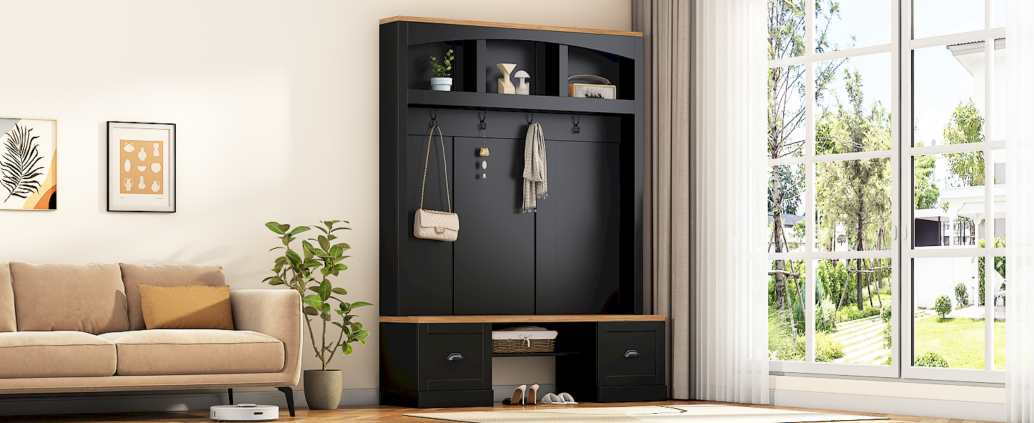 Merax Hall Tree with Bench and Shoe Storage, Farmhouse