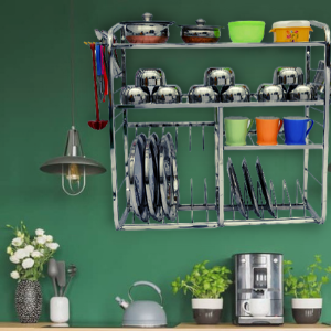 Multipurpose Storage Rack Steel Shelf Wall Mount stand Kitchen 3Utensils Dish RackSPN-MN1C6C