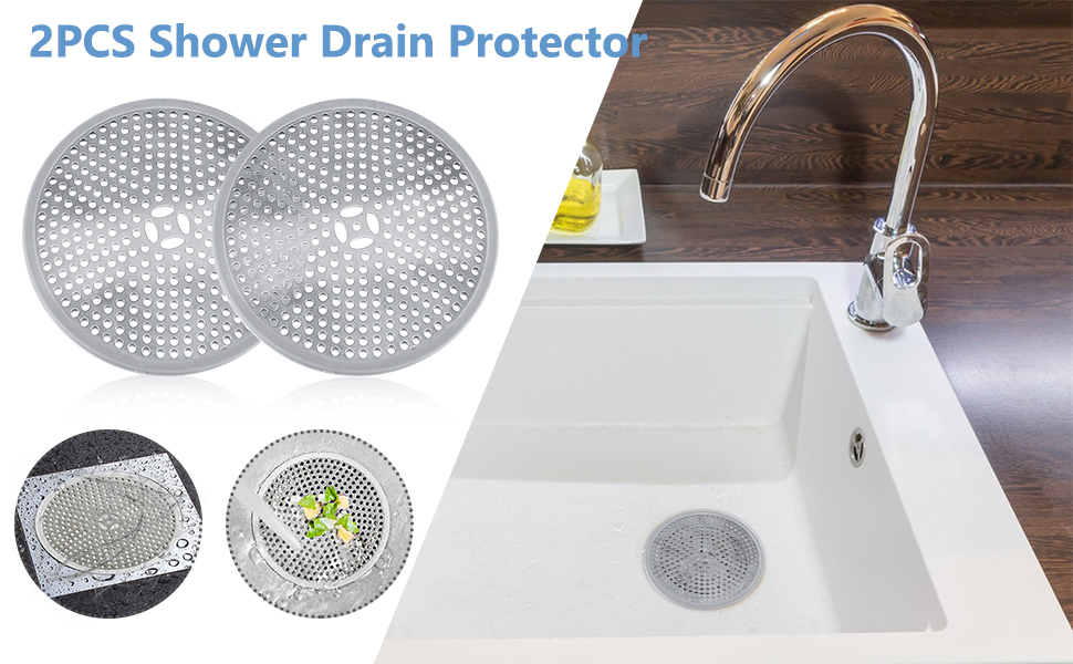 2PCS Shower Drain Protector Mesh Stainless Steel Shower Drain Hair Trap