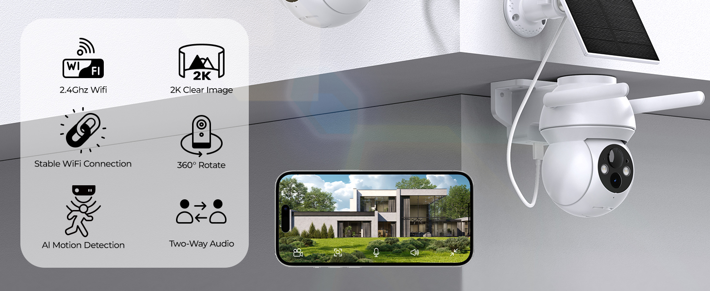 2K solar security camera wireless indoor outdoor camera