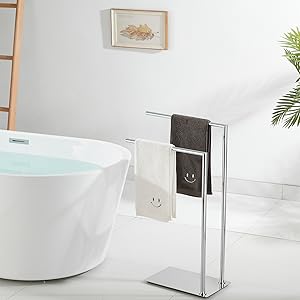 WIRFFND Freestanding Towel Rack for Bathroom Bath Towel Holder Standing on Floor Double Towel Bar 