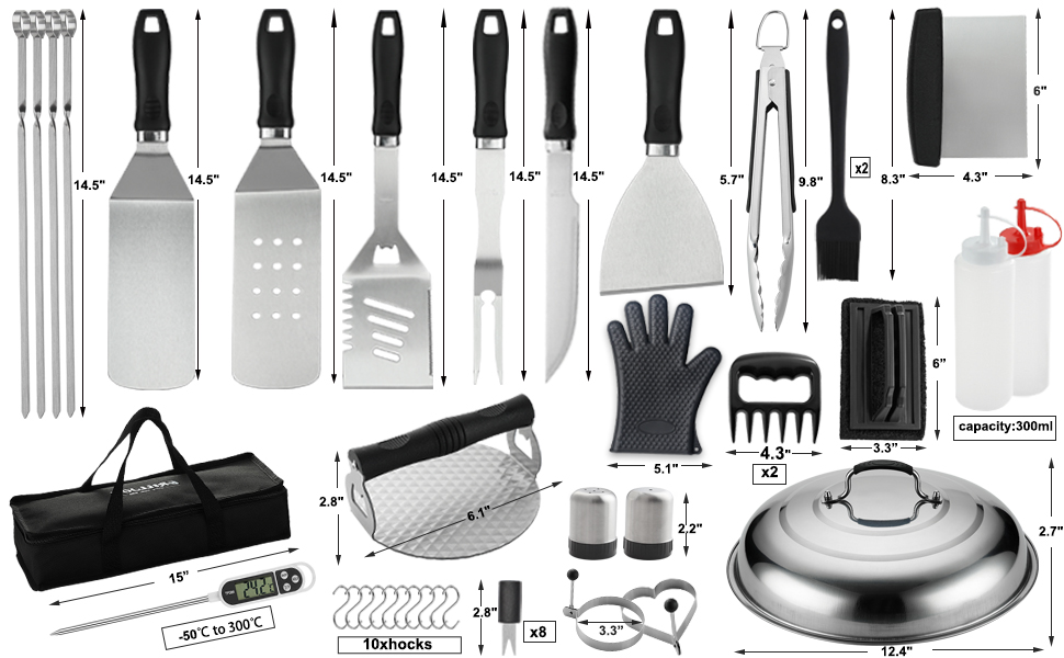Grilljoy 46PC Griddle Accessories Set with Robust Plastic Handle, All